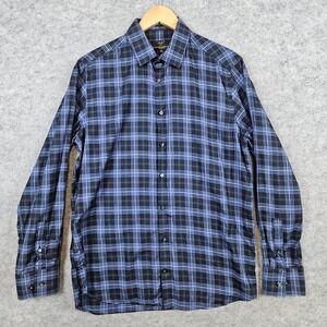 Versace 19V69 Italia Modern Fit‎ Dress Shirt Size M 15 1/2 Blue Plaid Preppy